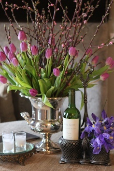 tulips in silver champagne Bucket