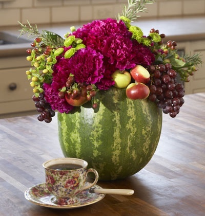 watermelon used as a vase