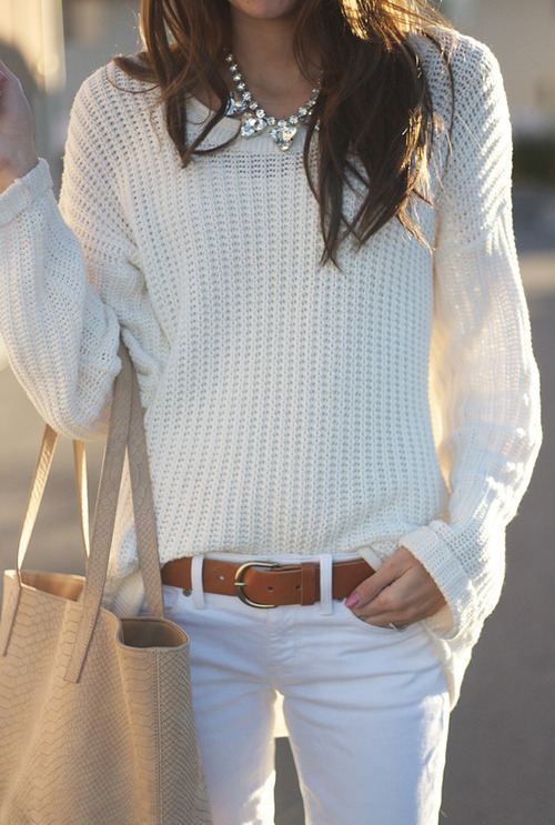 White Jeans with Cream Sweater