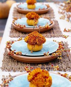Mini Pumpkins with Mums at fall placesetting