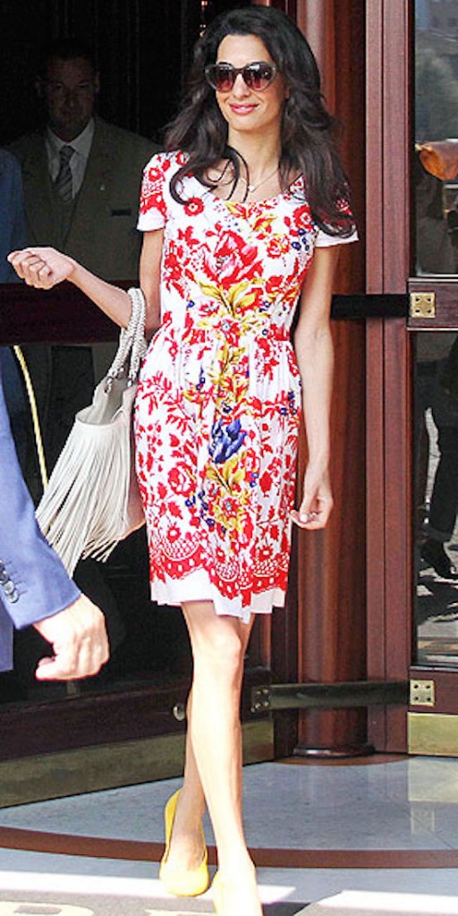 Amal Clooney in Red Print Dress