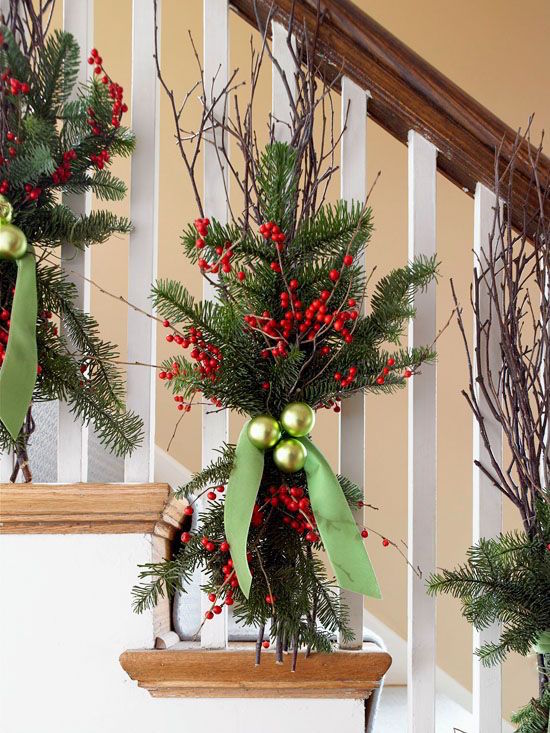 Christmas Swag with Greens and Berries; nice alternative to garland for the stairs. 