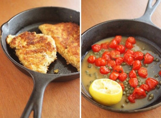 Crispy Chicken Scallopini with Tomatoes in a Lemon-Butter White Wine Sauce