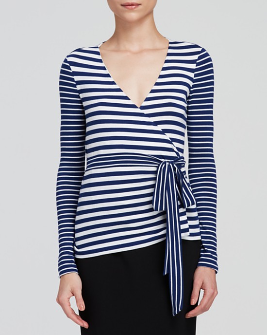 2015 Spring Fashion Navy and White Wrap Top