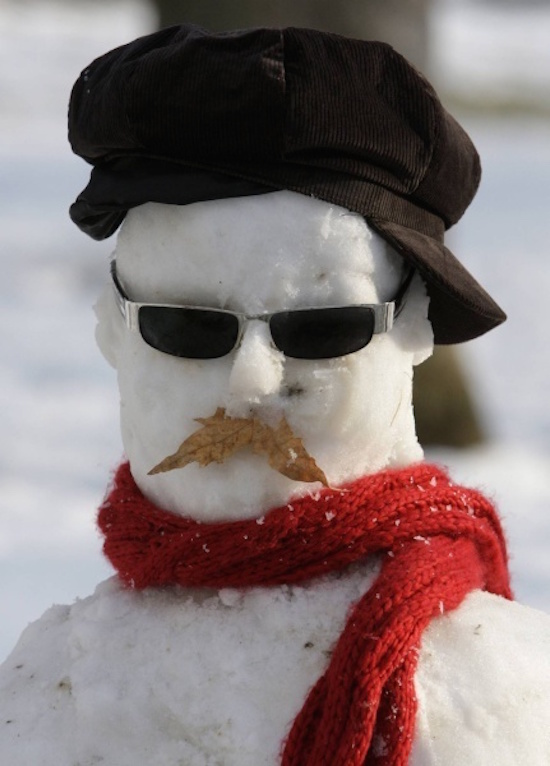 Snowman with leaf moustache