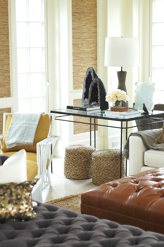 Great room designed by Nate Berkus filled with textures and rich colors