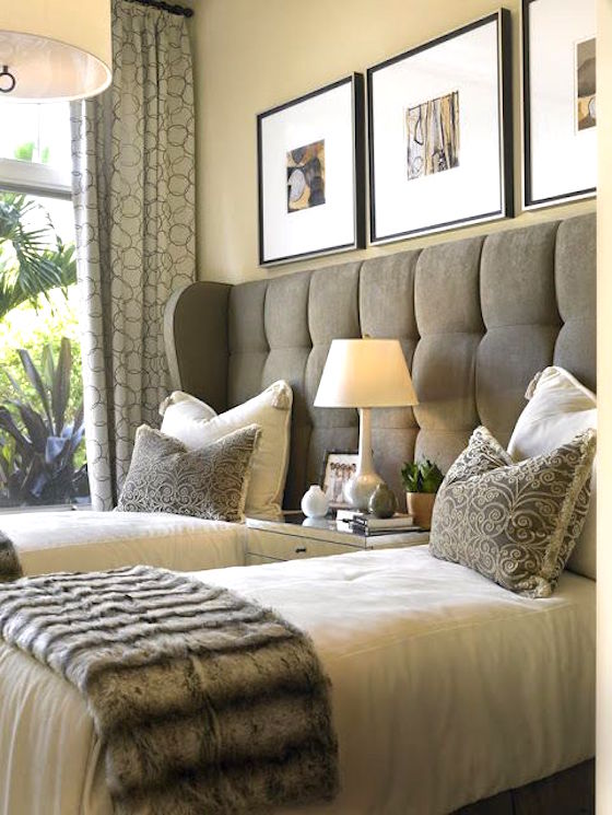 Twin Beds in Guest Room with One Headboard
