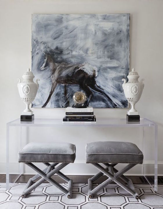 Gray Stools under Lucite Console