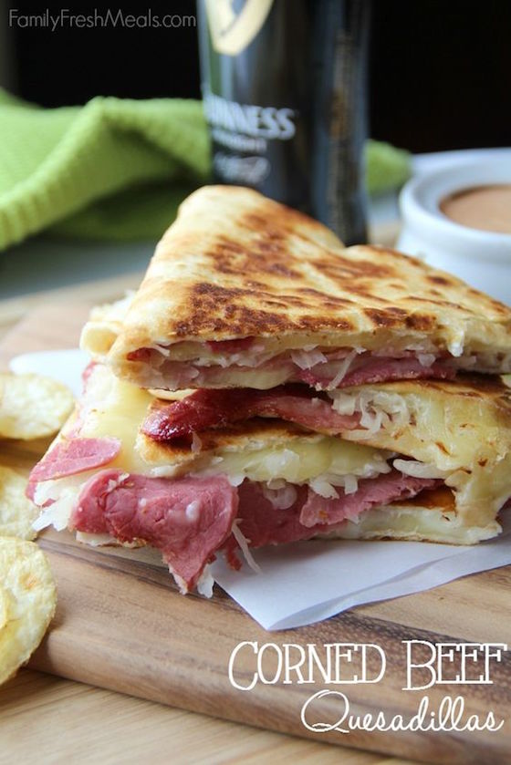 Corned Beef and Cabbage Quesadillas is a new twist on how to use up left over corned beef.