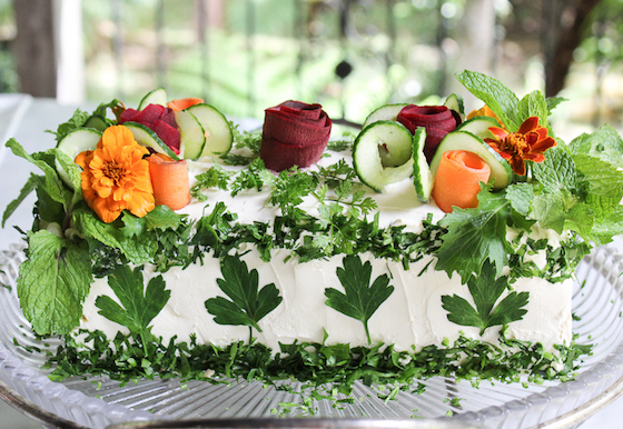 Sandwich Cake Garnished with Herbs