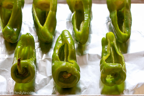 Precook your Pablano Peppers for tender peppers and to save on baking time