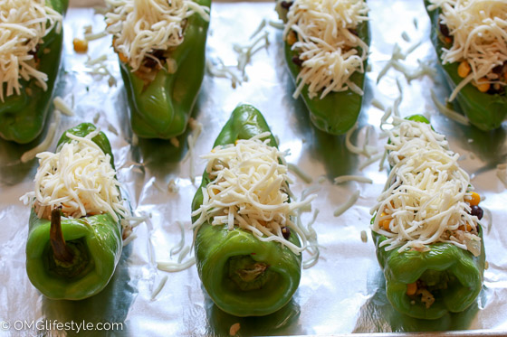 Stuffed Pablano Peppers topped with Mozzarella Cheese
