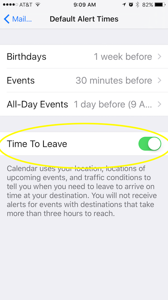 Default Setting for Time To Leave
