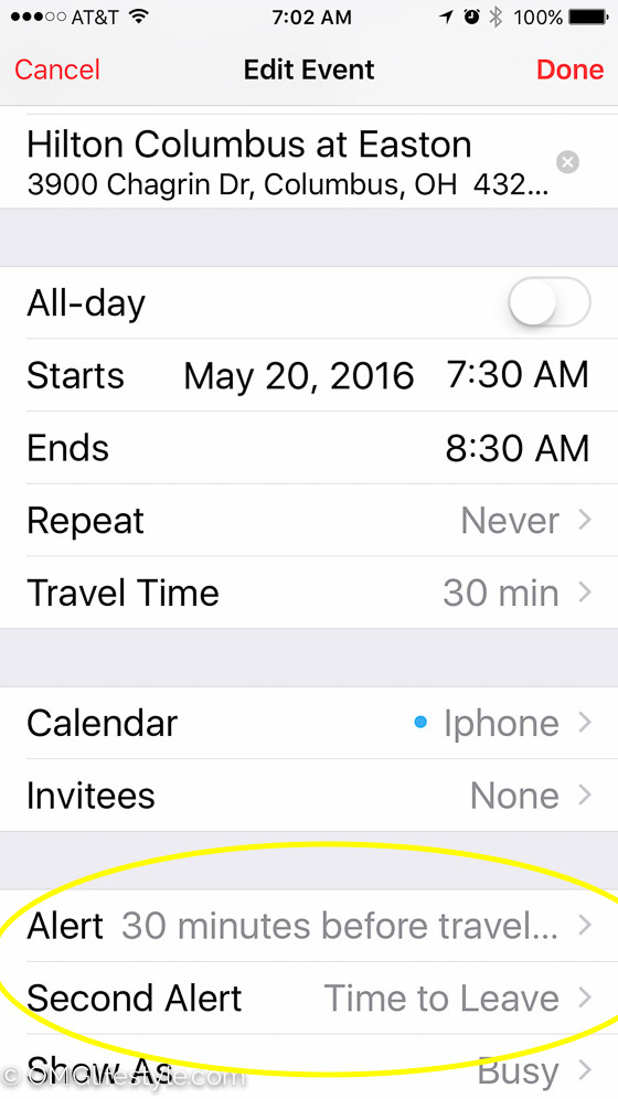 Setting alerts on your iPhone calendar
