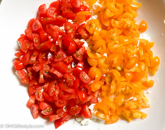I love using colorful tomatoes in different colors for this dip