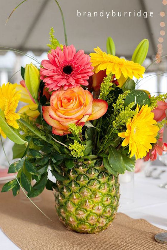 Hollowed pineapple for summer vase