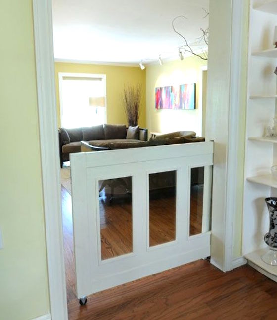 If you are remodeling or custom building your home, consider a permanent sliding pocket door gate to keep your pets out of a room.