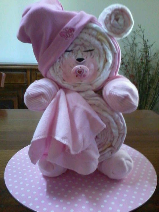 Pink Teddy Bear Diaper Cake