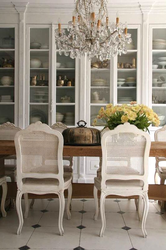 Cane-Back Dining Room Chairs Painted White