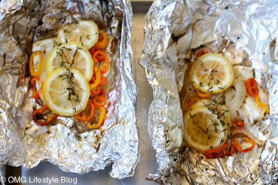 End result of grilled halibut in foil packets - delicious!