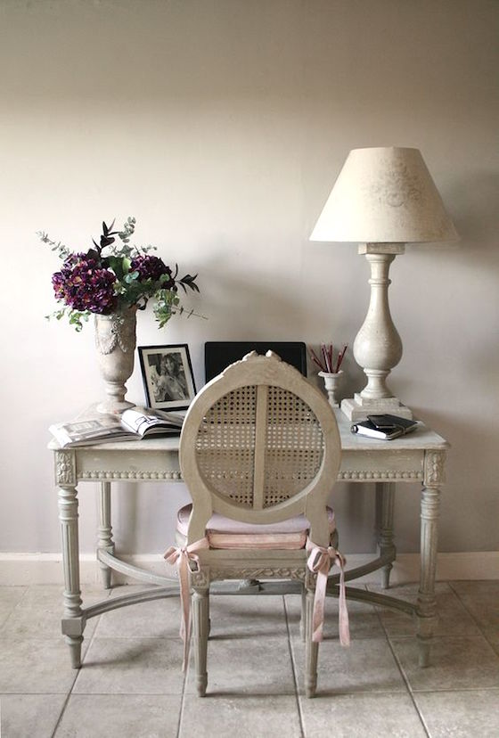 Painted furniture - if your piece is dainty, you may want to go neutral such as this desk
