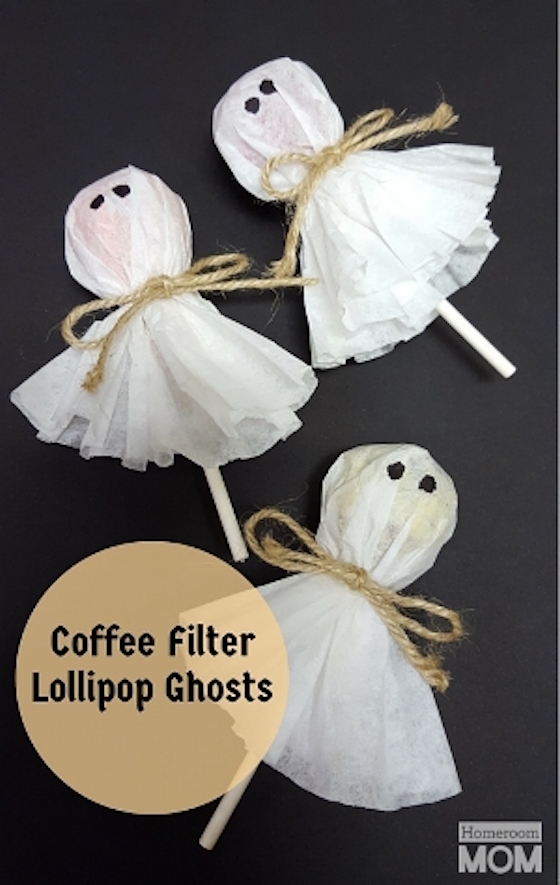 Halloween Ghosts as Snacks | Coffee Filter Ghost Lollipops