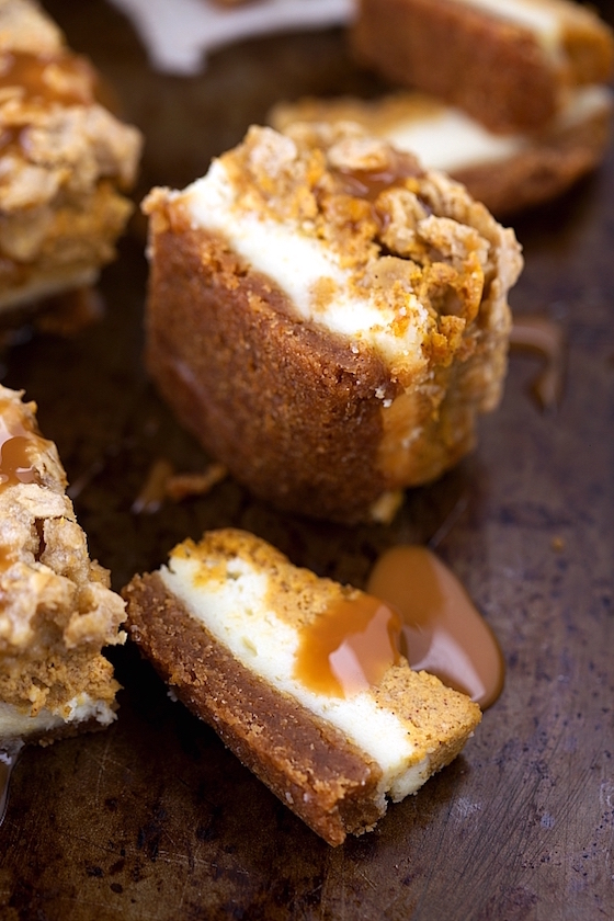 Pumpkin Caramel Cheesecake Bars with a Streusel Topping | This and other delicious Pumpkin Recipes on the blog.