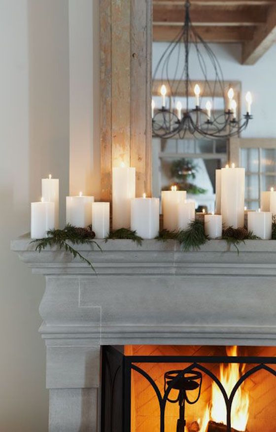 Candles for festive holiday mantel