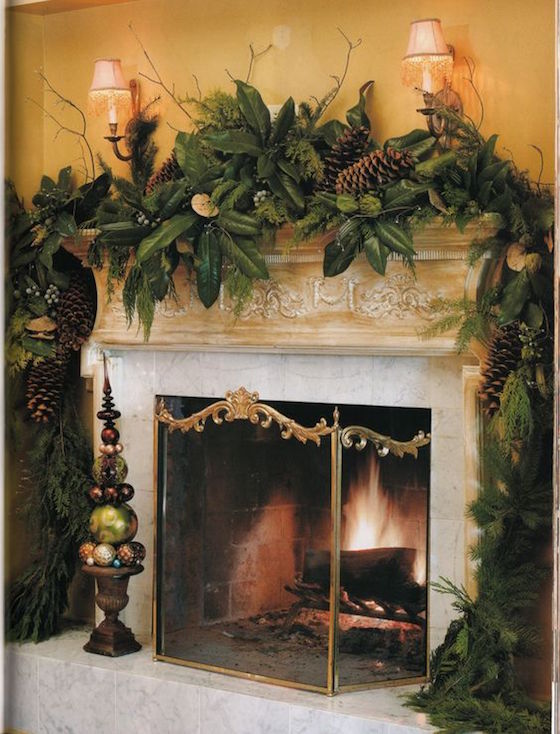 Magnolia and pine Christmas mantel