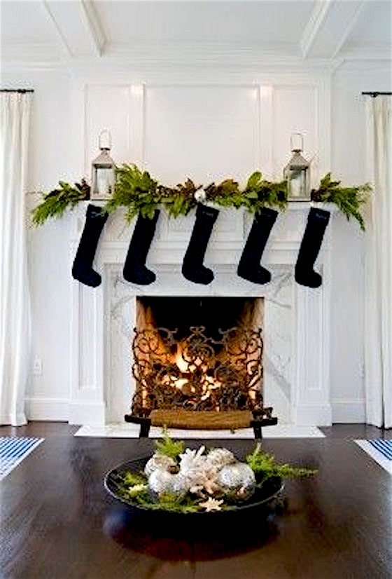 Christmas Mantels | These navy velvet Christmas Stockings