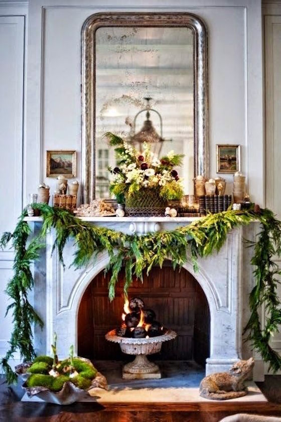 Simple evergreen Christmas Mantel