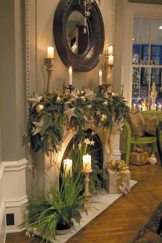 Christmas Mantels | This star studded holiday mantel is pretty and unique