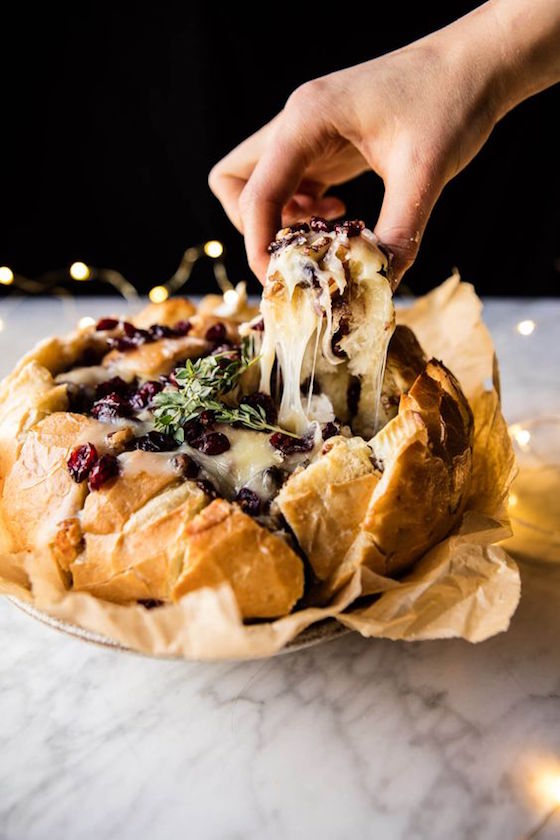 6 Brie Appetizers that Make a Stunning Presentation | Cranberry Brie Pull Apart Bread from Half Baked Harvest