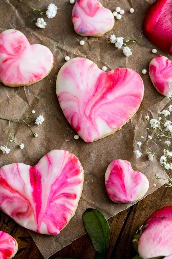 Heart Cookies with Marble Glaze