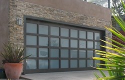 contemporary glass and wood garage door