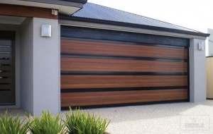 Wide Slat Wood and Glass Garage Door