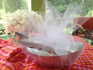 bridal shower gift wrapped in tulle