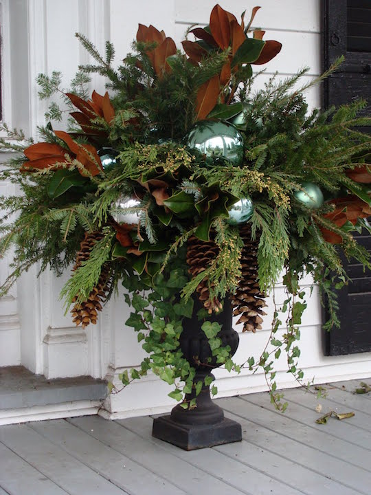 Christmas Urn with Magnolia Leaves and