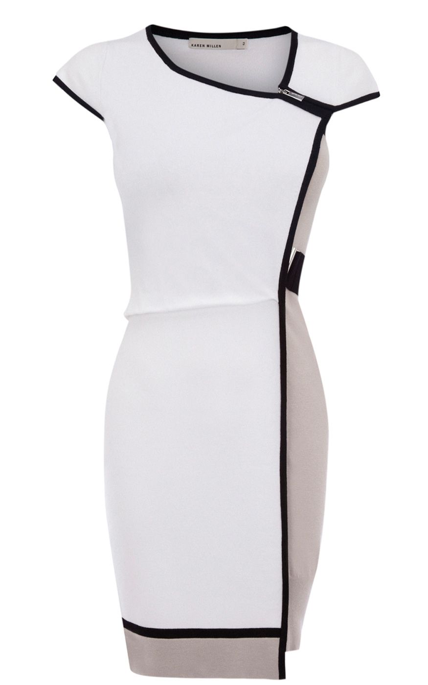 white dress with black trim