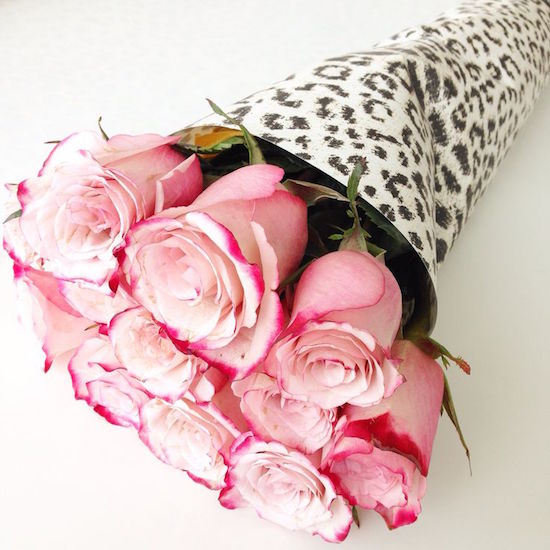 pink roses in leopard wrapping
