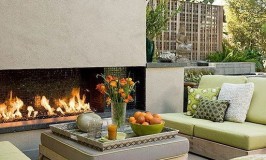 Contemporary Outdoor Fireplace & Sitting Area