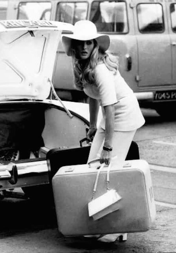 Ursula Andress arriving at Heathrow Airport, 1969