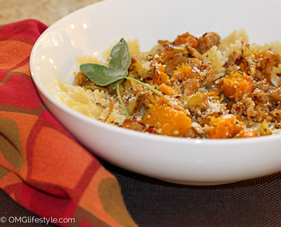 Farfalle with butternut squash and Italian Sausage