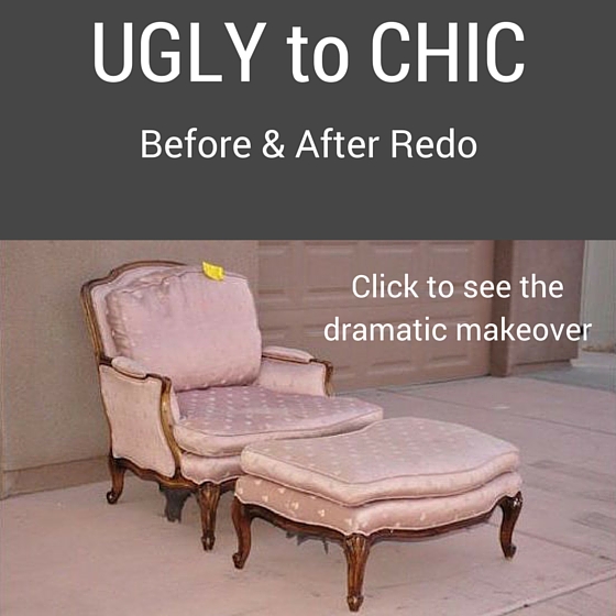 Ugly to Chic Before and After Photo - Repurposed Chair and Ottoman