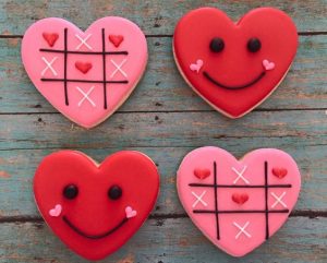 Smiley and Tic Tac Toe Valentine Cookies