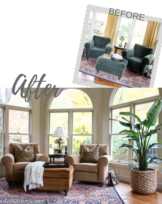 One Room Challenge - Great Room - Reading Area Before & After Pic